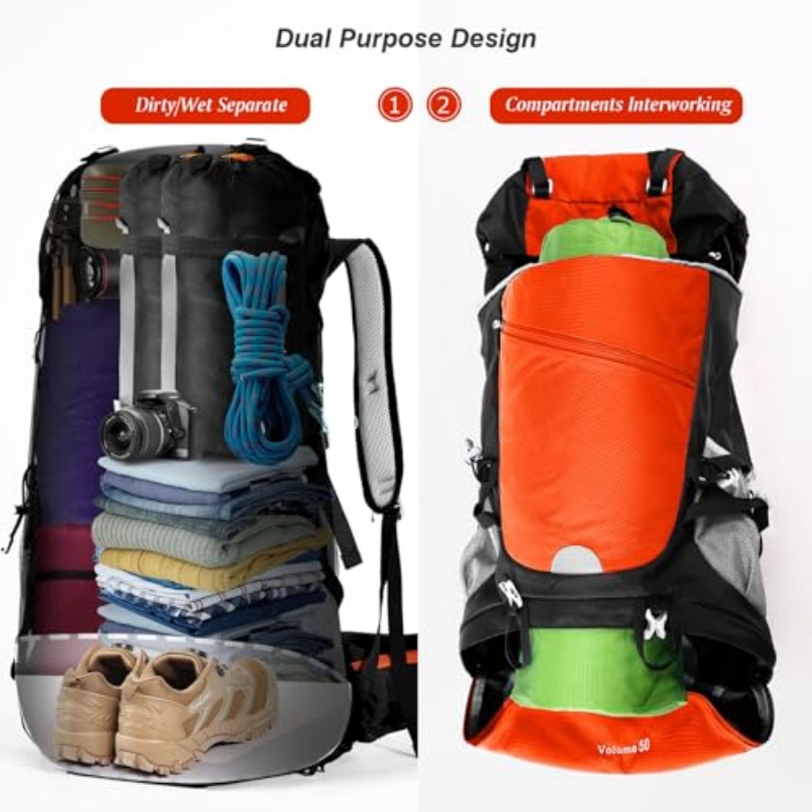 50L Hiking Backpack Travel Bag - Rain Cover Backpack recension och pris