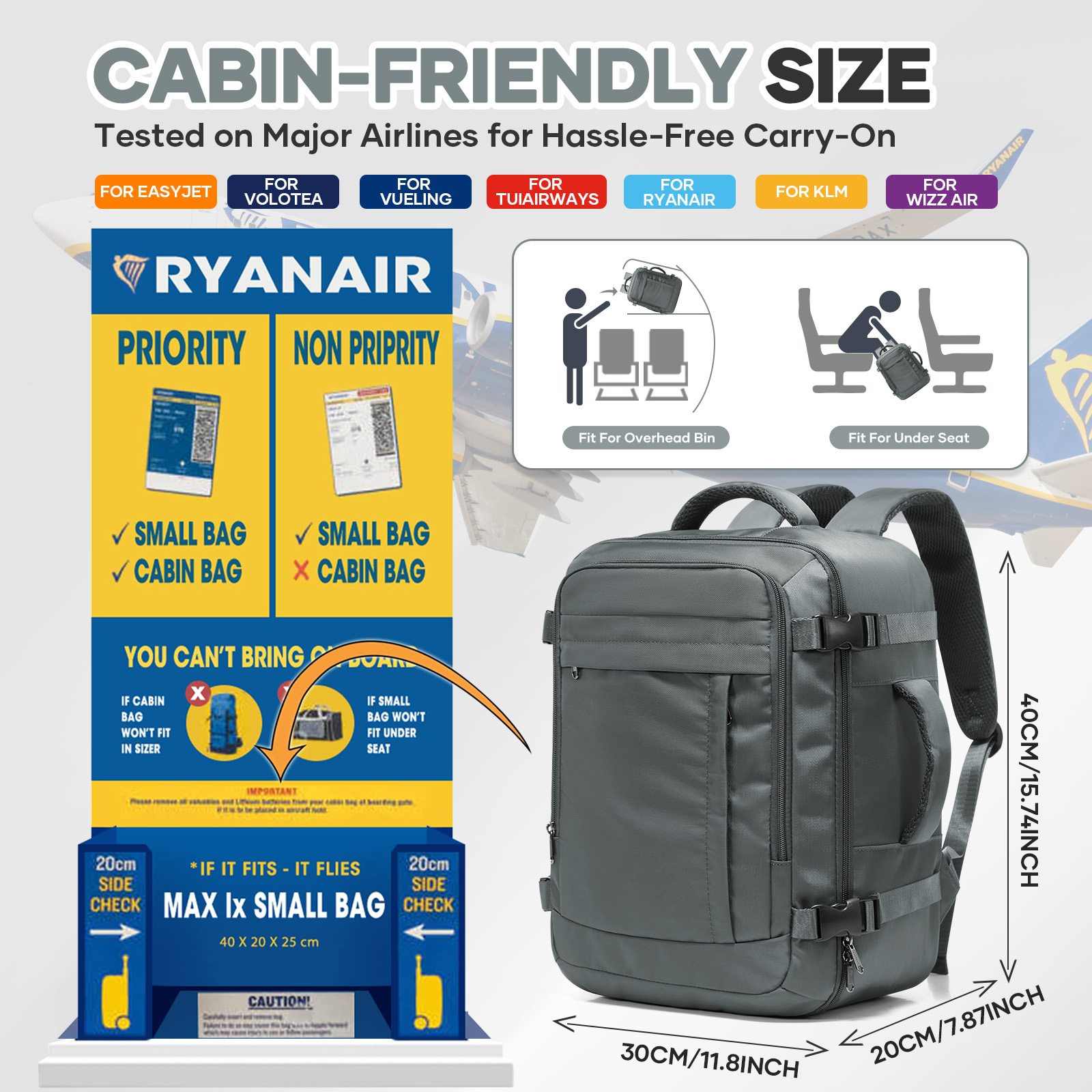 Ryanair Cabin Bags 40x30x20 Un - Canvas Backpack Casual recension och pris