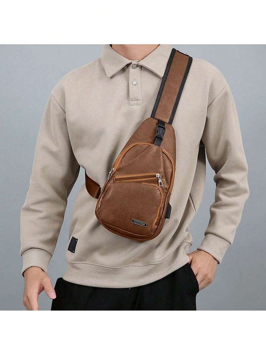 Mens PU Leather Sling Bag With - Sling Backpack Shoulder recension och pris