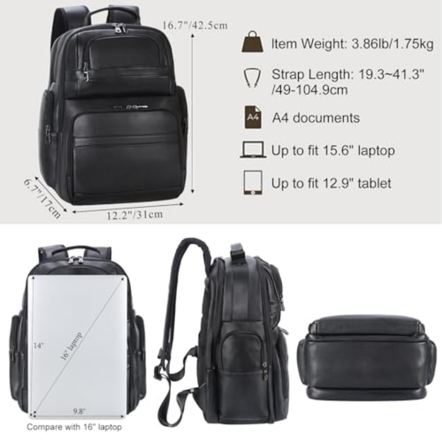 Men's Vintage Leather Backpack - Laptop Backpack 15.6 recension och pris