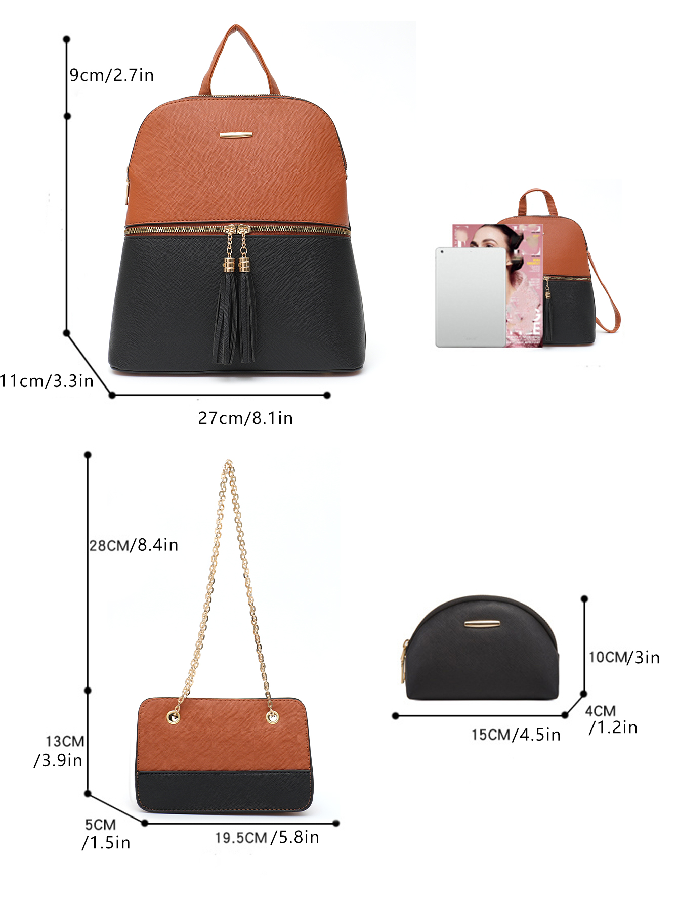 4 PCS Bags Set Women's Fashion - Mini Backpack Purse recension och pris