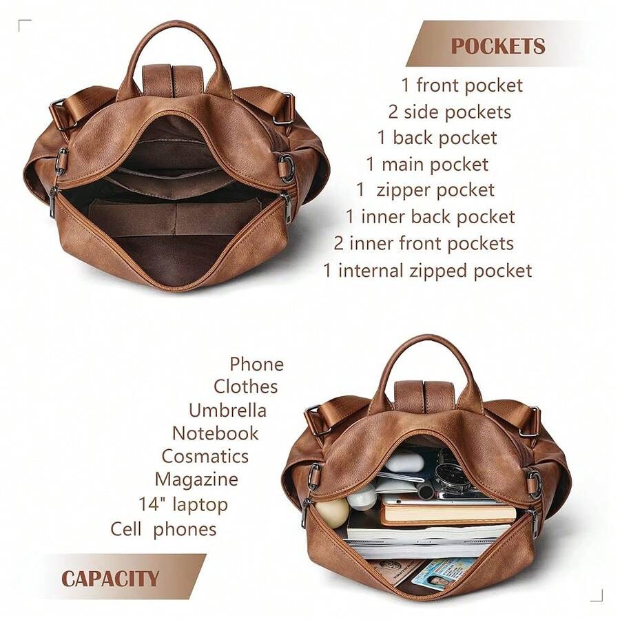 Women Fashion Vintage Brown PU - Laptop Backpack 15.6 recension och pris