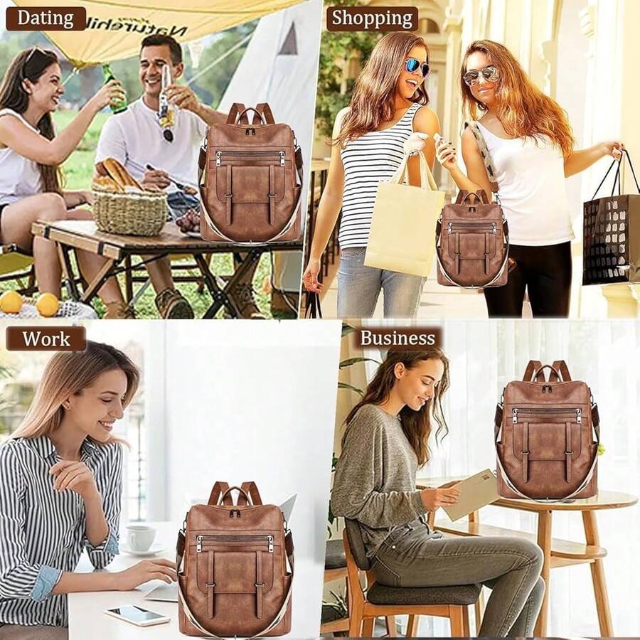 Women Fashion Vintage Brown PU - Laptop Backpack 15.6 recension och pris